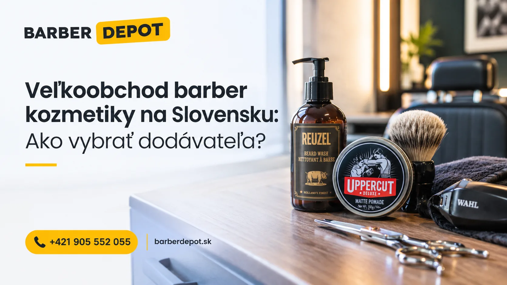 Barber vyberá kozmetiku od dodávateľa pre barbershop